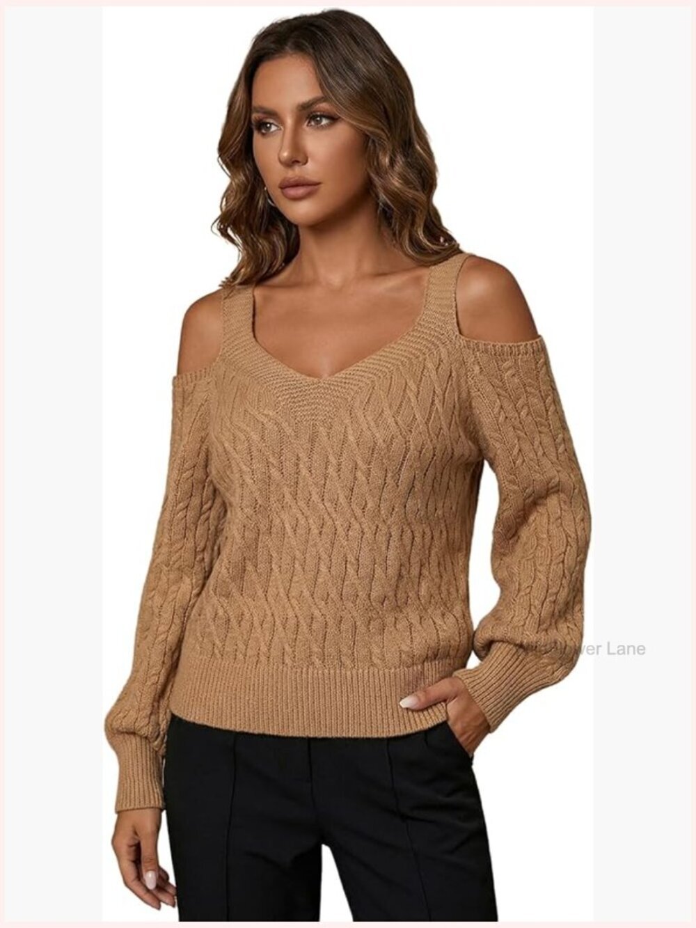 Cold Shoulder Knit Sweater V-Neck Long Sleeve Pullover Blouse Casual